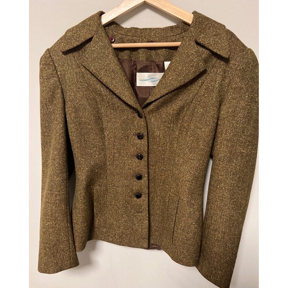 Dana Buchman Blazer Womens 10 Brown Gold Pre-owned Wool Silk Metallic Tailored